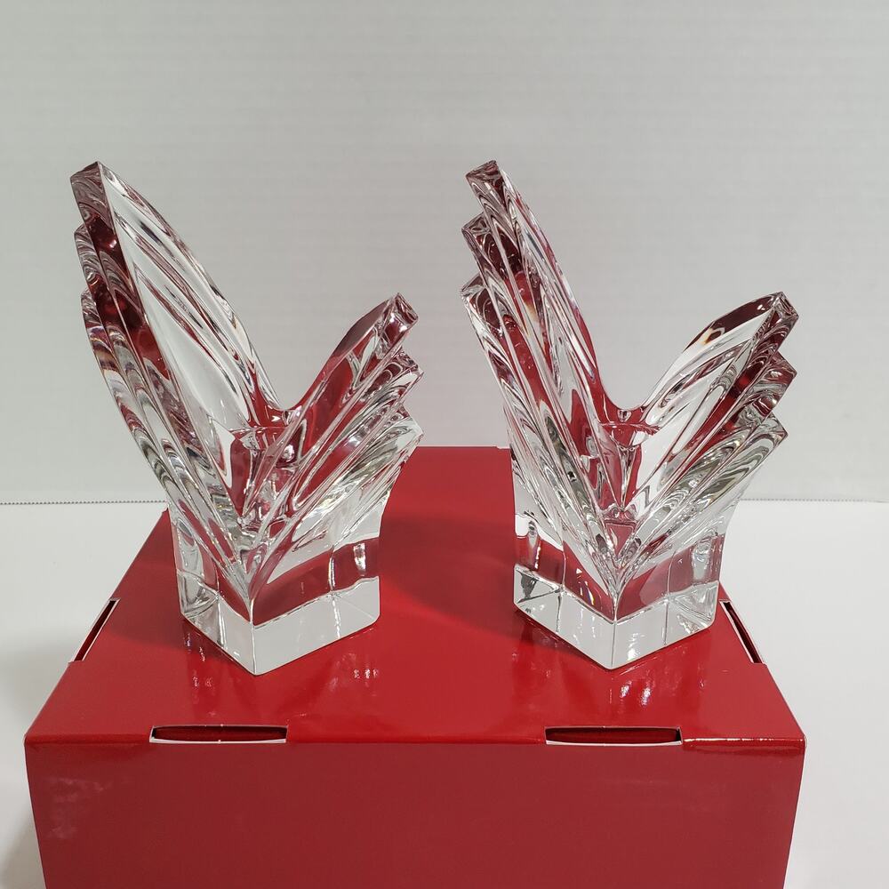 Mikasa Candle Holders Pair Taper Lead Crystal Art Deco Style 1990s Tulip Germany